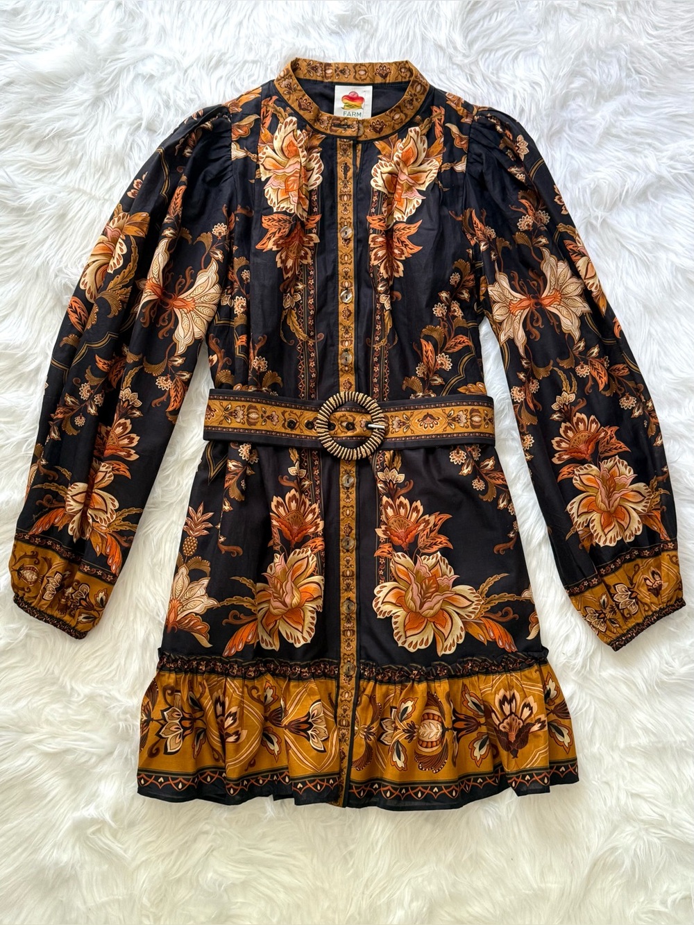 FARM Rio Majestic Garden Black Floral Belted Cotton Mini Dress, NWT π§π· - Picture 6 of 15